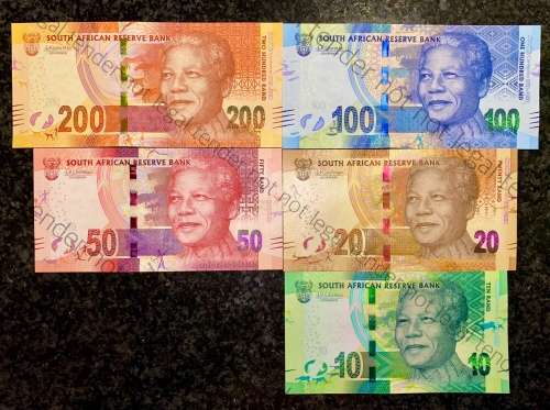 COMPLETE SET OF L KGANYAGO R200 TO R10 ALL SA SERIALS UNC 2ND ISSUE 2018(MANDELA WTM(1 BID TAKES AL