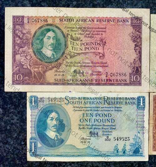 MH DE KOCK SET 10 POUND 1958, 5 POUND 1959, 1 POUND 1957 & 10 SHILLINGS 1959 (1 BID TAKES ALL)