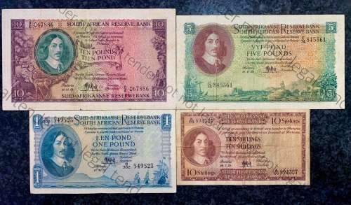 MH DE KOCK SET 10 POUND 1958, 5 POUND 1959, 1 POUND 1957 & 10 SHILLINGS 1959 (1 BID TAKES ALL)