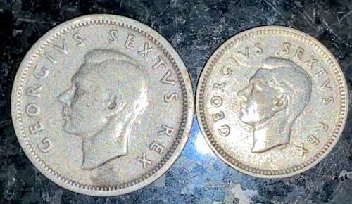 S A UNION SILVER SET 6D SIXPENCE & 3D TICKEY 1950  SILVER 80%(1 BID TAKES ALL)