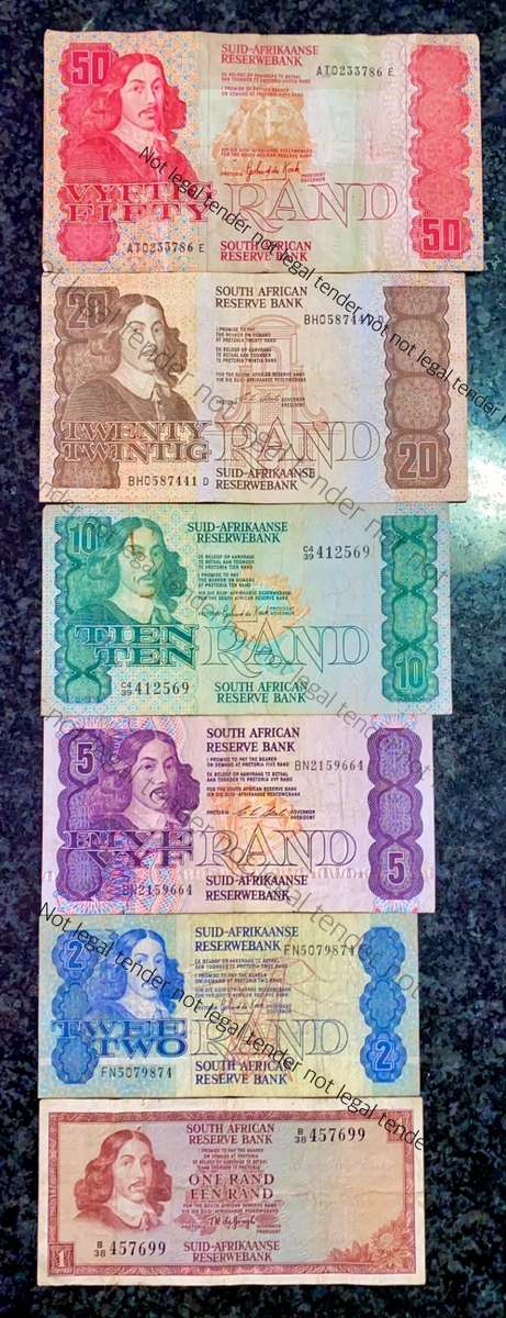 SET OF VARIOUS GOVERNORS & DECIMALS R50 TO R1  ( 1 BID TAKES ALL)