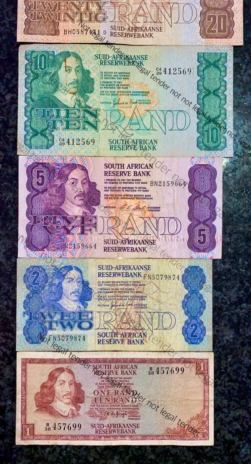 SET OF VARIOUS GOVERNORS & DECIMALS R50 TO R1  ( 1 BID TAKES ALL)