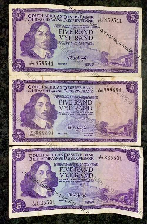 TW DE JONGH R5 VAN RIEBEECK WTM 1975 THIRD ISSUE (1 BID TAKES ALL 3 NOTES)
