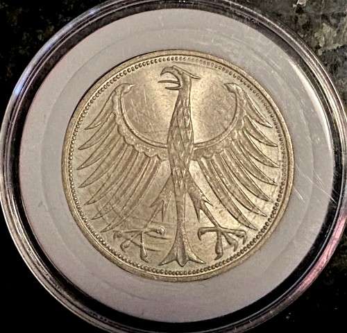 GERMANY SILVER 5 MARK STUTTGART MINT 1974 SILVER 62.50% IN CAPSULE