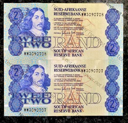 REPLACEMENT NOTES GPC DE KOCK R2 IN SEQUENCE WW3090707-708 UNC 3RD ISSUE 1983 ( 1 BID TAKES ALL)