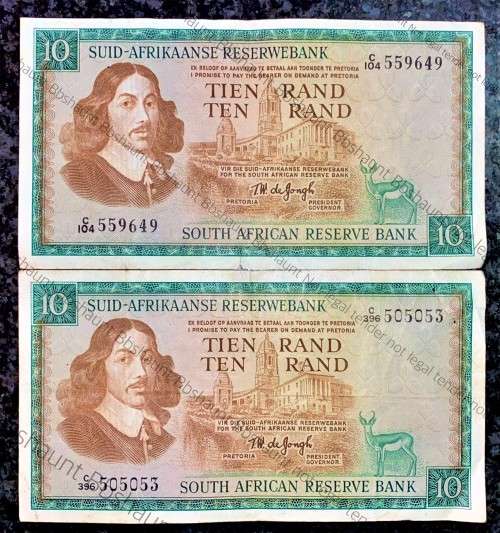 TW DE JONGH R10 SPRINGBUCK & VAN RIEBEECK WTM..,,,1ST ISSUE 1967 & 3RD ISSUE 1975 (1 BID TAKES ALL)