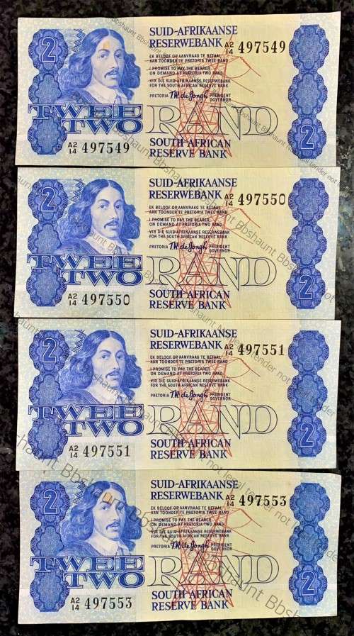 TW DE JONGH R2 IN SEQUENCE A2 14/497549-551 & 553 UNC-- 4TH ISSUE 1978(1BID TAKES ALL)