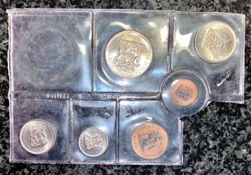 S A MINT PARTIAL UNC SET 1970 AFRIKAANS - 50 CENT TO 1/2 CENT STILL SEALED IN MINT PACK
