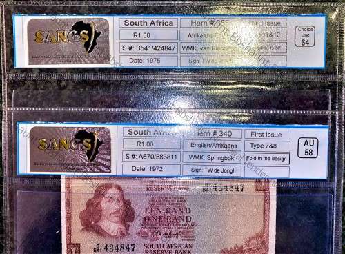 GRADED TW DE JONGH R1 A & B -ERROR(OFF CENTERING)CHOICE UNC64 & AU58 (BOTH WTM) SANGS(1 BID TAKES AL