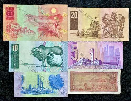 COMPLETE SET OF GPC DE KOCK & DECIMALS R50 TO R2 -- 1980s (R1 TW DE JONGH 1975)- (1 BID TAKES ALL)
