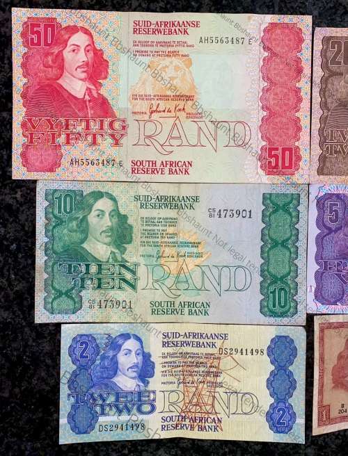 COMPLETE SET OF GPC DE KOCK & DECIMALS R50 TO R2 - 1980s (R1 TW DE JONGH 1975)- (1 BID TAKES ALL)