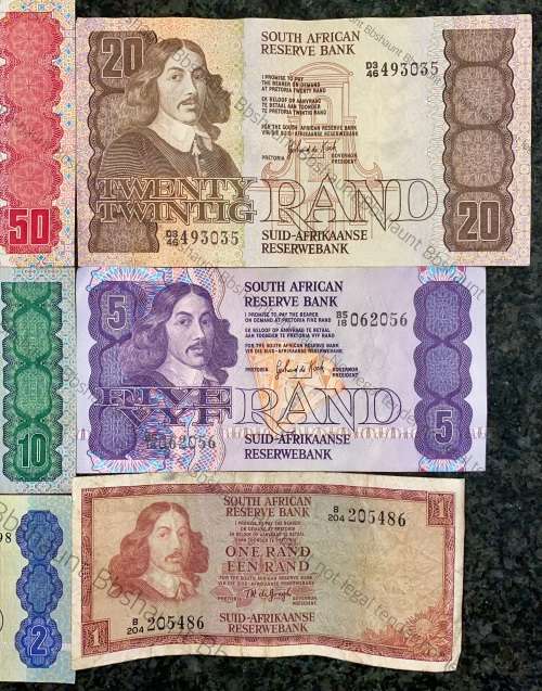 COMPLETE SET OF GPC DE KOCK & DECIMALS R50 TO R2 - 1980s (R1 TW DE JONGH 1975)- (1 BID TAKES ALL)