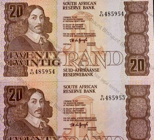 TW DE JONGH R20 IN SEQUENCE D43 /485954-953 UNC+ 4TH ISSUE 1978 (1BID TAKES ALL)