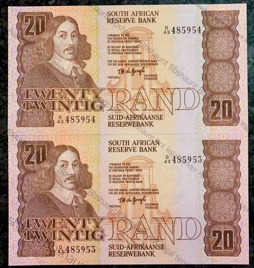 TW DE JONGH R20 IN SEQUENCE D43 /485954-953 UNC+ 4TH ISSUE 1978 (1BID TAKES ALL)