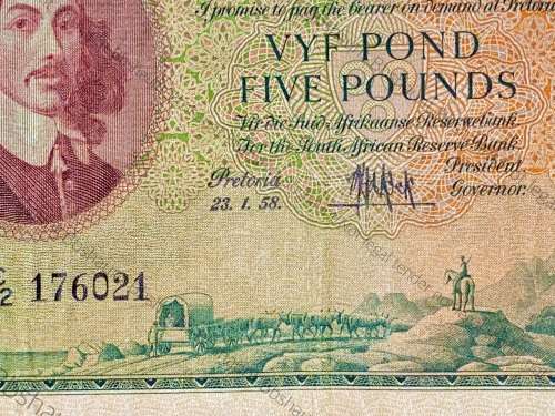 MH DE KOCK 5 POUND 23-01-1958 E/A 3RD ISSUE C62 VAN RIEBEECK WTM