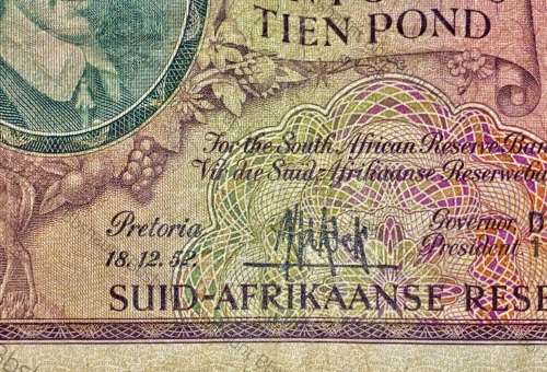 MH DE KOCK 10 POUND -- D1 -- 18-12-1952 E/A VAN REIBEECK WTM 3RD ISSUE