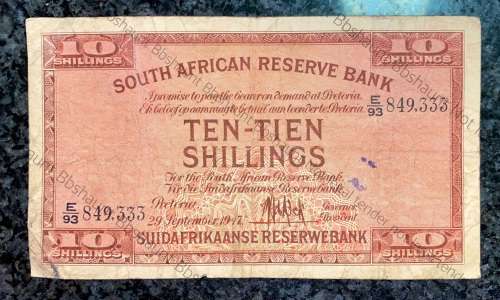 MH DE KOCK 10 SHILLINGS 1947 E93 /849.333 FIRST ISSUE E/A