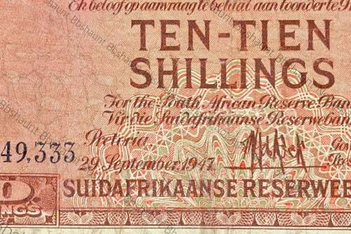 MH DE KOCK 10 SHILLINGS 1947 E93 /849.333 FIRST ISSUE E/A