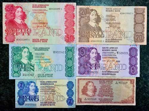 COMPLETE SET OF GPC DE KOCK & DECIMALS R50 TO R2,,,1980s (R1 TW DE JONGH 1967)- (1 BID TAKES ALL)