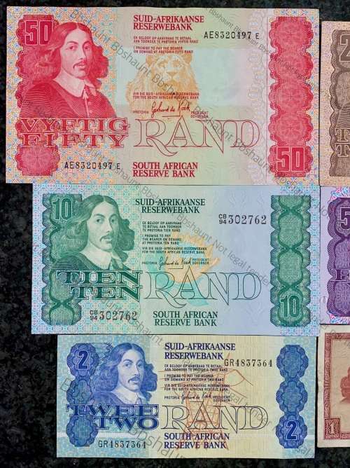 COMPLETE SET OF GPC DE KOCK & DECIMALS R50 TO R2,,,1980s (R1 TW DE JONGH 1967)- (1 BID TAKES ALL)