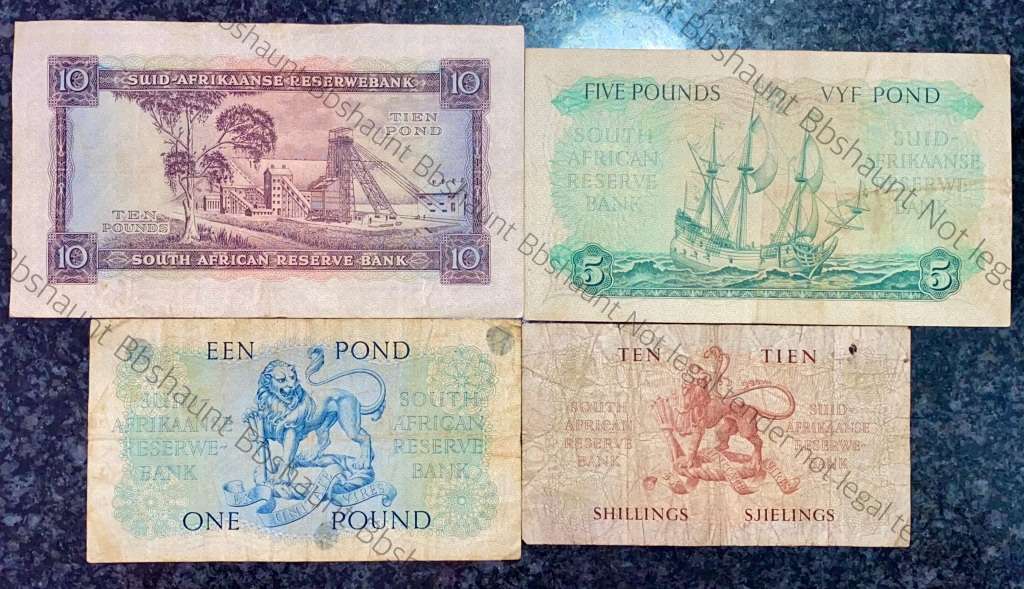 MH DE KOCK SET 10 POUND 1952, 5 POUND 1956, 1 POUND 1953 & 10 SHILLINGS 1953 (1 BID TAKES ALL)