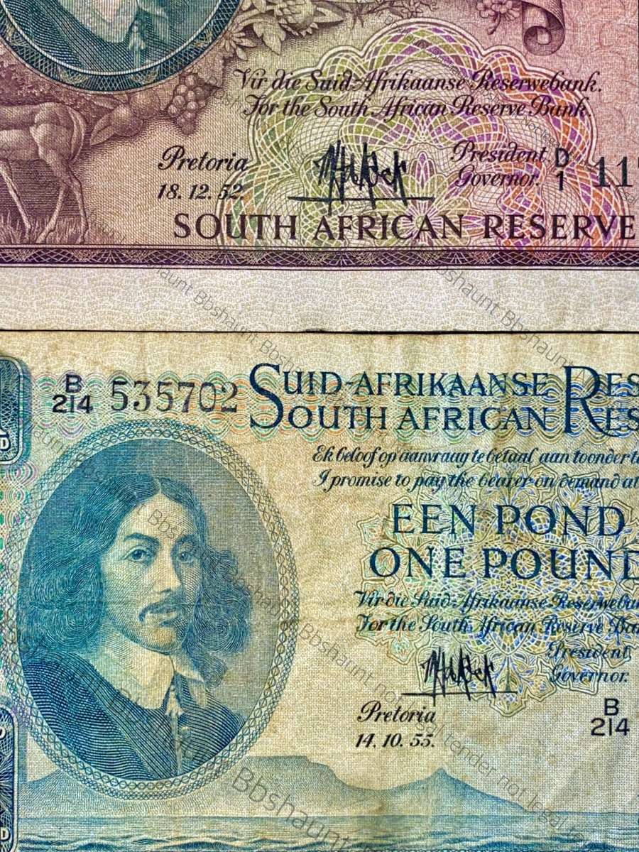 MH DE KOCK SET 10 POUND 1952, 5 POUND 1956, 1 POUND 1953 & 10 SHILLINGS 1953 (1 BID TAKES ALL)