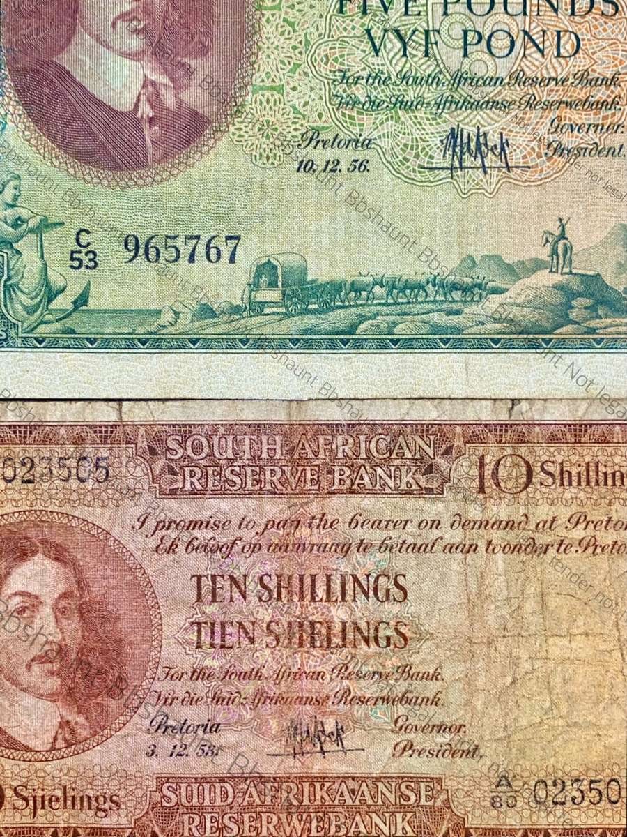 MH DE KOCK SET 10 POUND 1952, 5 POUND 1956, 1 POUND 1953 & 10 SHILLINGS 1953 (1 BID TAKES ALL)