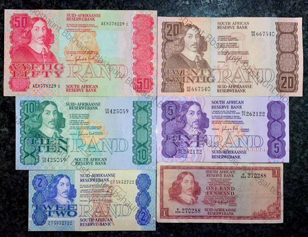 COMPLETE SET OF GPC DE KOCK & DECIMALS  R50 TO R2 - 1980s (R1 TW DE JONGH 1975)- (1 BID TAKES ALL)