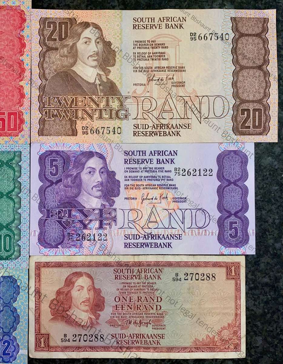 COMPLETE SET OF GPC DE KOCK & DECIMALS  R50 TO R2 - 1980s (R1 TW DE JONGH 1975)- (1 BID TAKES ALL)