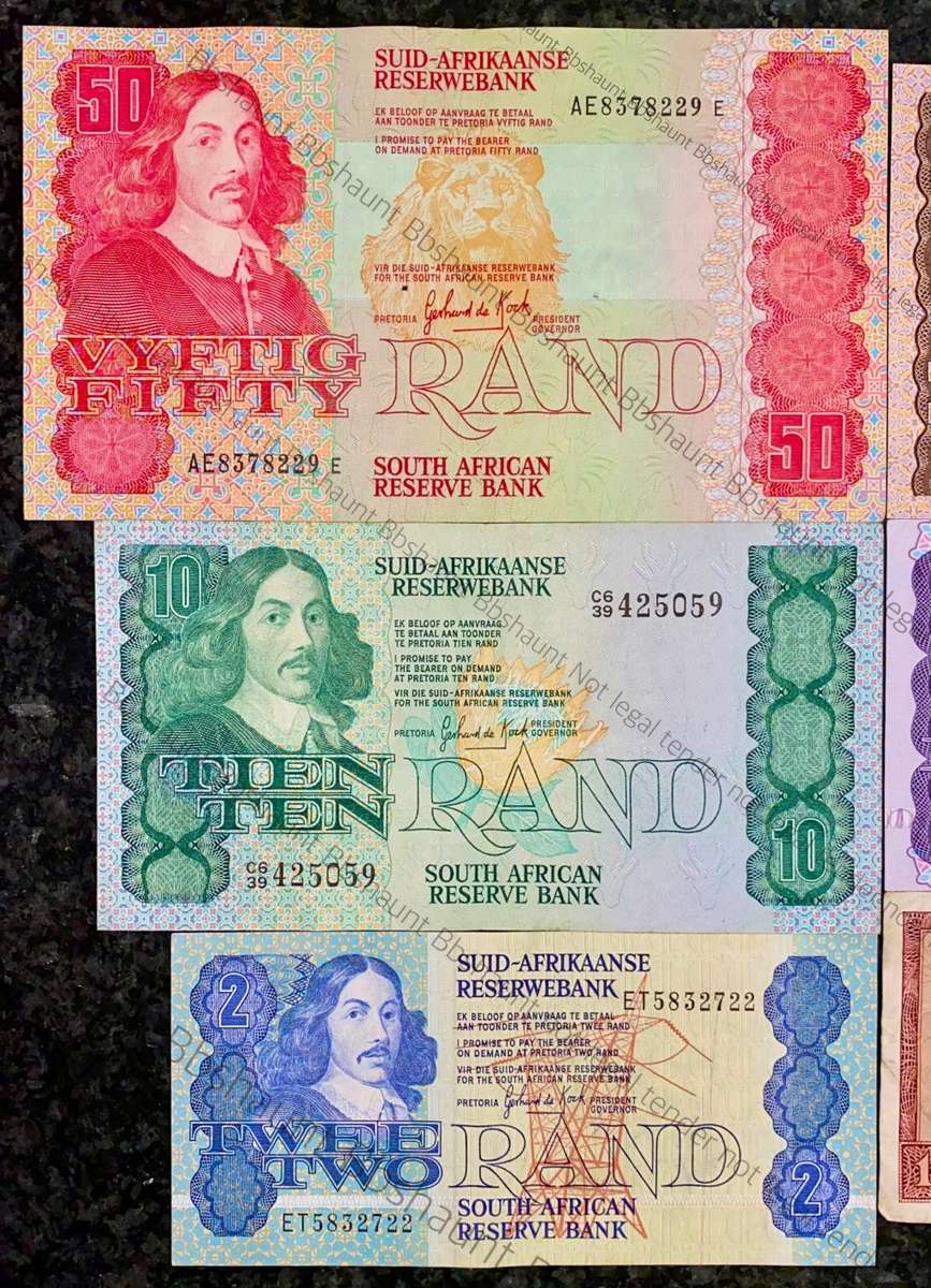 COMPLETE SET OF GPC DE KOCK & DECIMALS  R50 TO R2 - 1980s (R1 TW DE JONGH 1975)- (1 BID TAKES ALL)