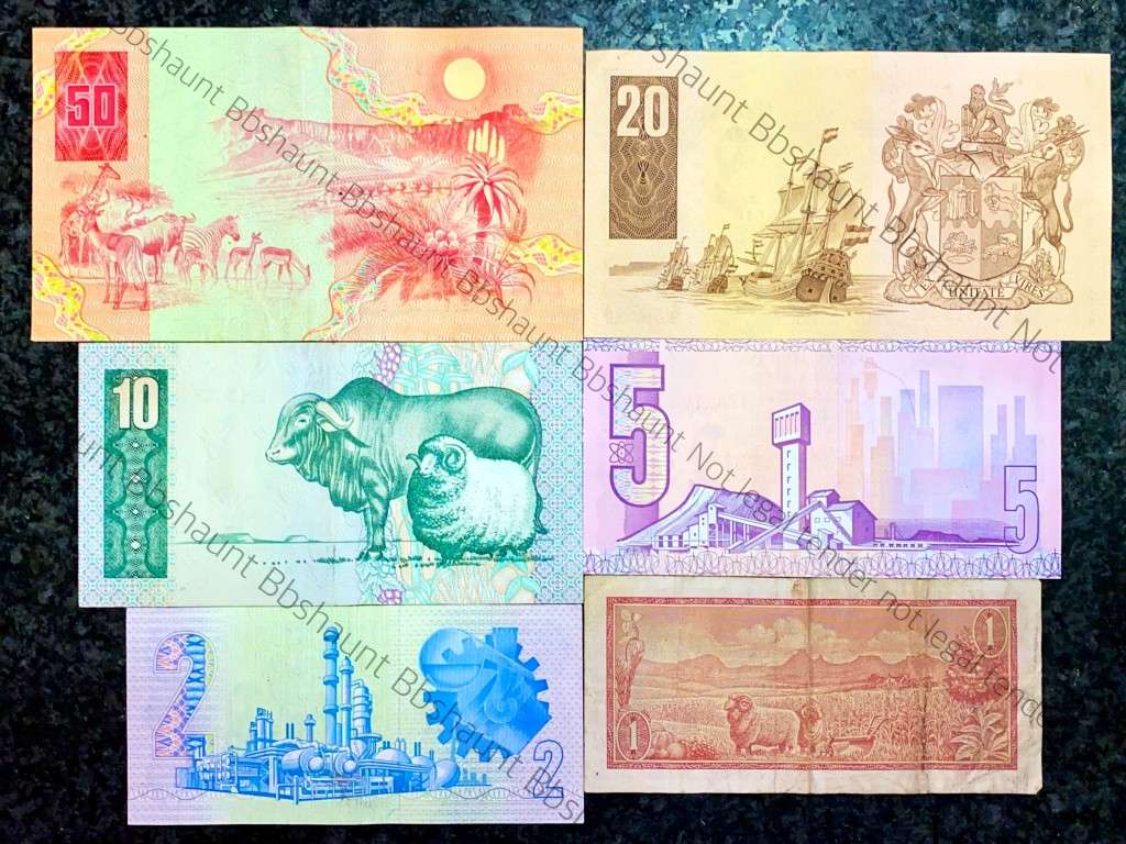 COMPLETE SET OF GPC DE KOCK & DECIMALS  R50 TO R2 - 1980s (R1 TW DE JONGH 1975)- (1 BID TAKES ALL)