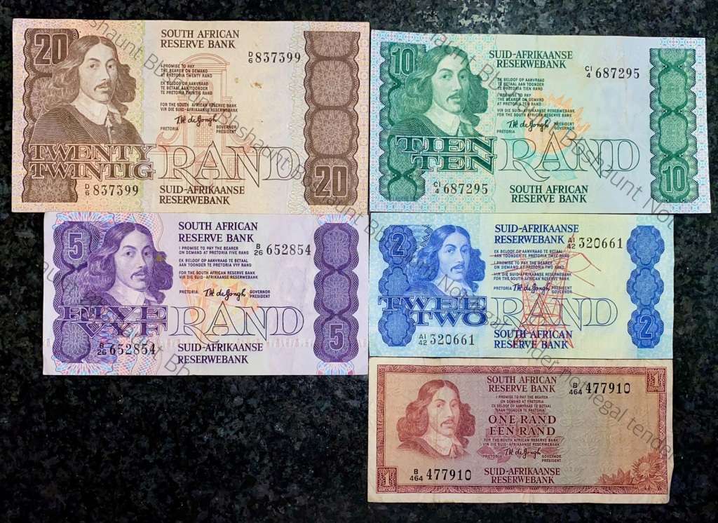 COMPLETE SET OF TW DE JONGH & DECIMALS R20 TO R2 / 1978-4TH ISSUE( R1,,1975-3RD ISSUE)1BID TAKES ALL