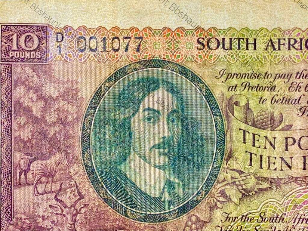 MH DE KOCK LOW NUMBER 10 POUND -- D1 /001077 -- E/A 14-09-1952 VAN REIBEECK WTM 3RD ISSUE