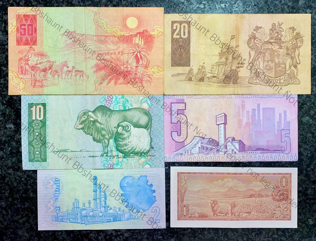 COMPLETE SET OF GPC DE KOCK & DECIMALS R50 TO R2 - 1980s (R1 TW DE JONGH 1975)- (1 BID TAKES ALL)