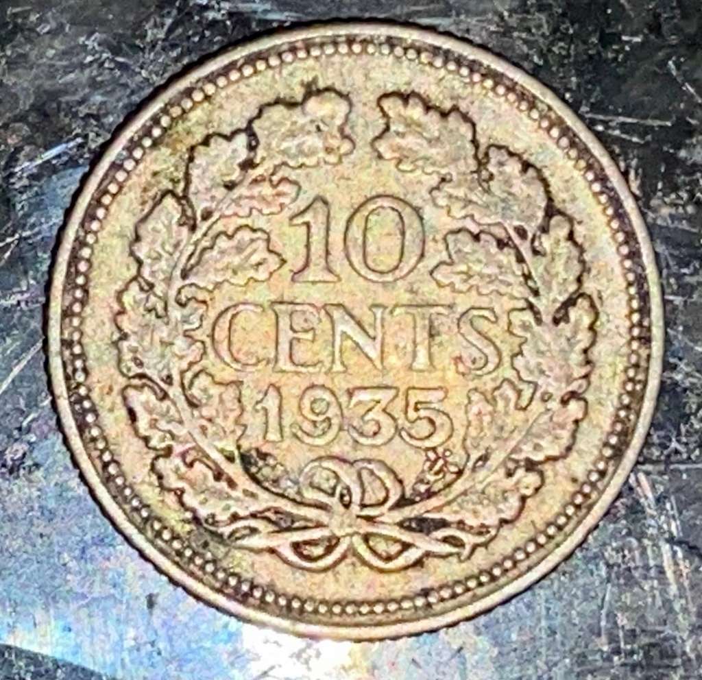 NETHERLANDS SILVER 10 CENT 1935