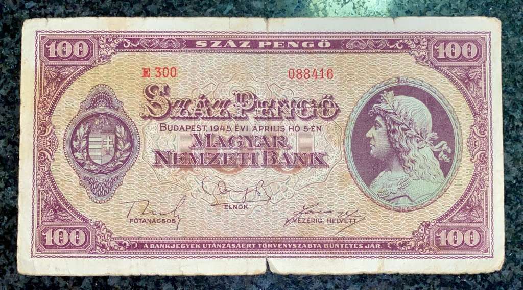 HUNGARY 100 PENGO 1945 WW2 BUDAPEST