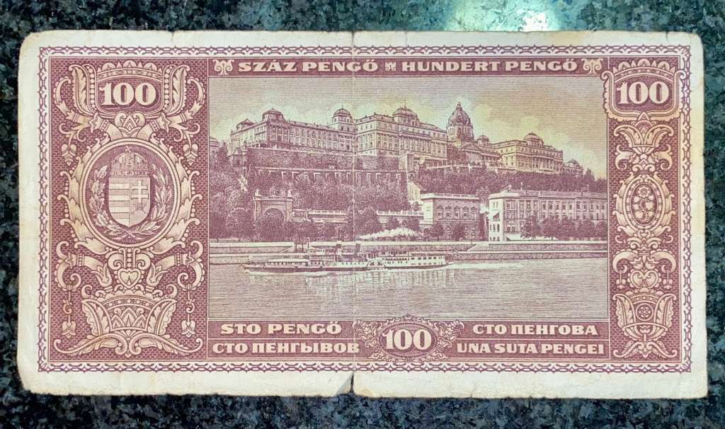 HUNGARY 100 PENGO 1945 WW2 BUDAPEST
