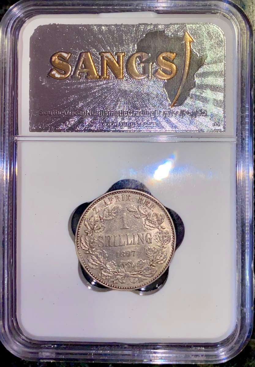Z A R 1897 GRADED SILVER 1 SHILLING AU53