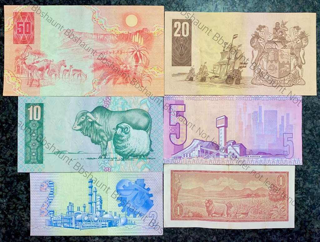 COMPLETE SET OF GPC DE KOCK & DECIMALS R50 TO R2 - 1980s (R1 TW DE JONGH 1975)- (1 BID TAKES ALL)