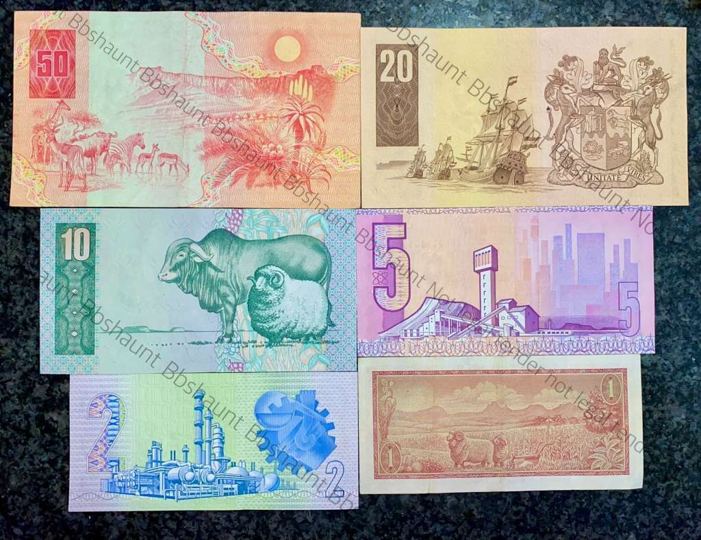 COMPLETE SET OF GPC DE KOCK & DECIMALS R50 TO R2 - 1980s (R1 TW DE JONGH 1975)- (1 BID TAKES ALL)