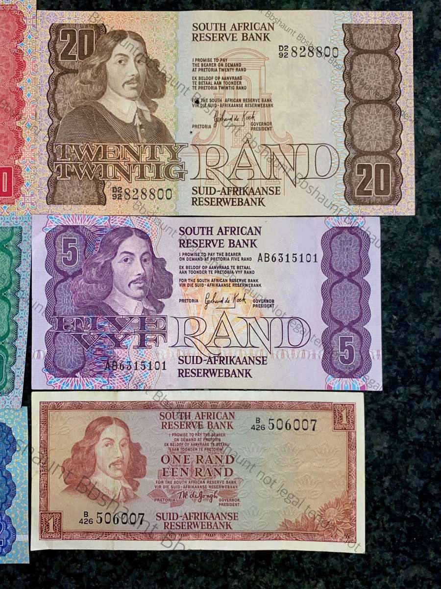 COMPLETE SET OF GPC DE KOCK & DECIMALS R50 TO R2 - 1980s (R1 TW DE JONGH 1975)- (1 BID TAKES ALL)