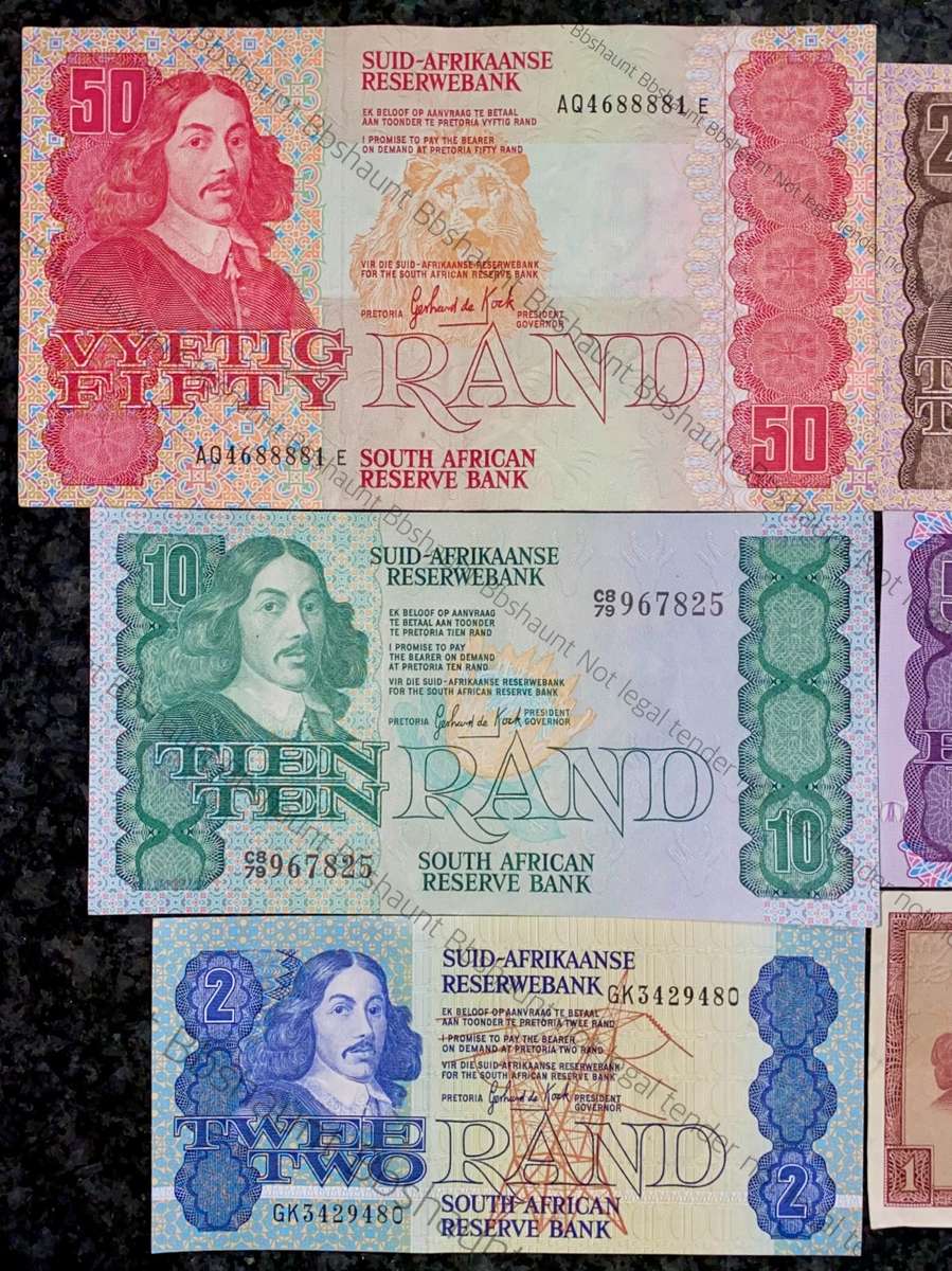 COMPLETE SET OF GPC DE KOCK & DECIMALS R50 TO R2 - 1980s (R1 TW DE JONGH 1975)- (1 BID TAKES ALL)