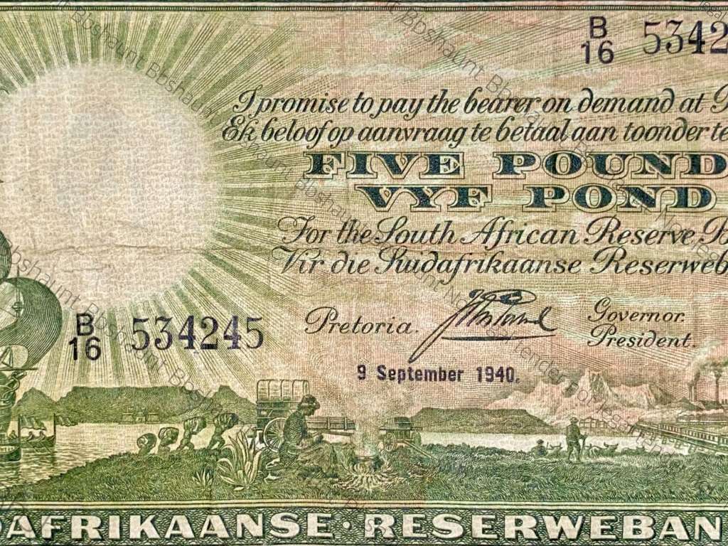 J POSTMUS 5 POUND 9 SEPTEMBER 1940 ENG/AFR B16 FIRST ISSUE