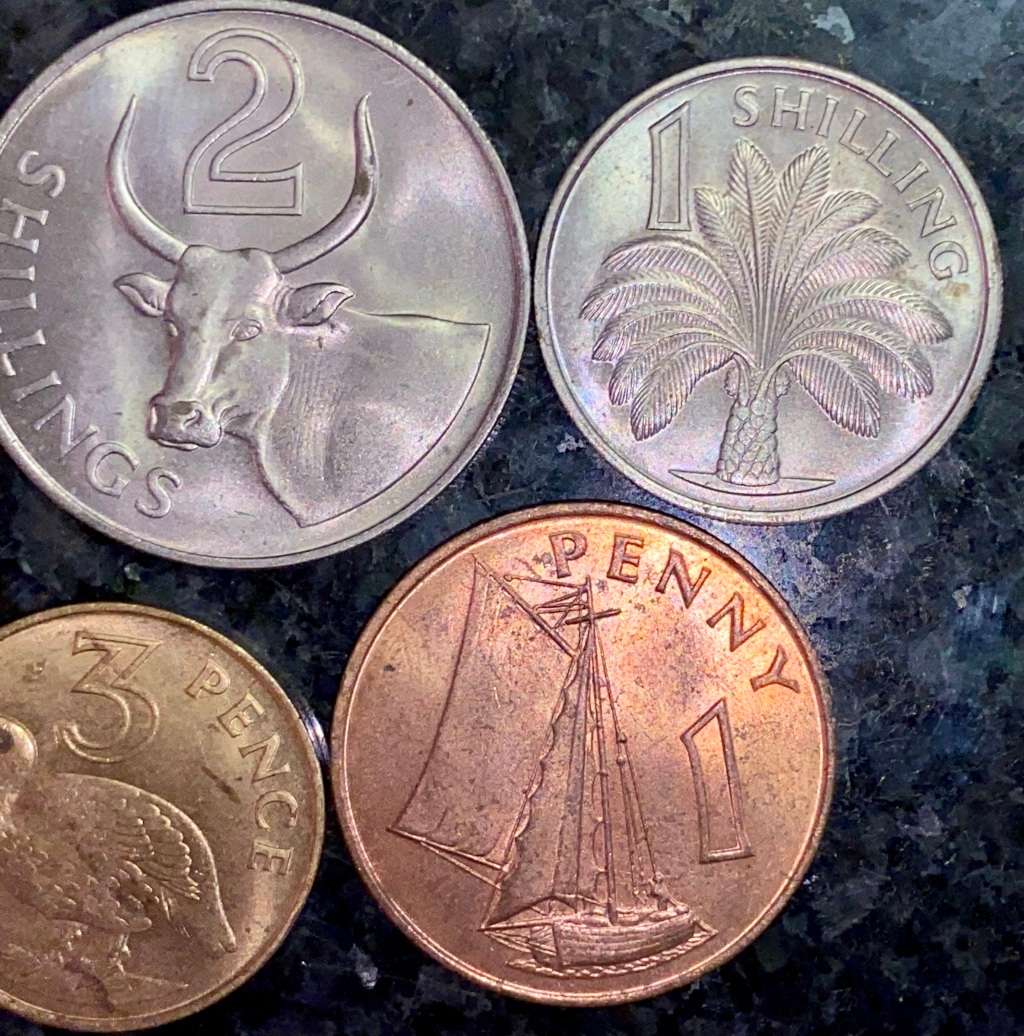 GAMBIA UNC SET 4 SHILLINGS, 2 SHILLINGS, 1 SHILLING, 6 PENCE, 3 PENCE & 1 PENNY 1966(1 BID TAKES ALL