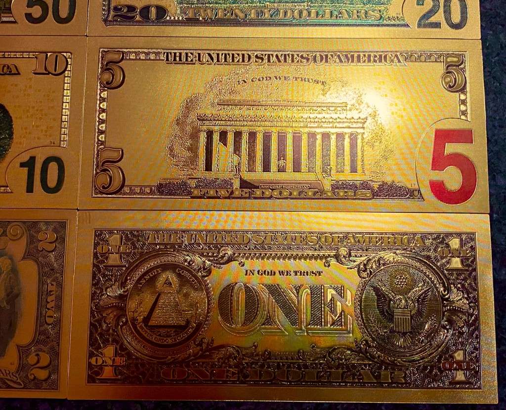 U S A GOLD FOIL - FULL SET 100 DOLLARS TO 1 DOLLAR - UNC GOLD 9999 CARD(1 BID TAKES ALL 8)