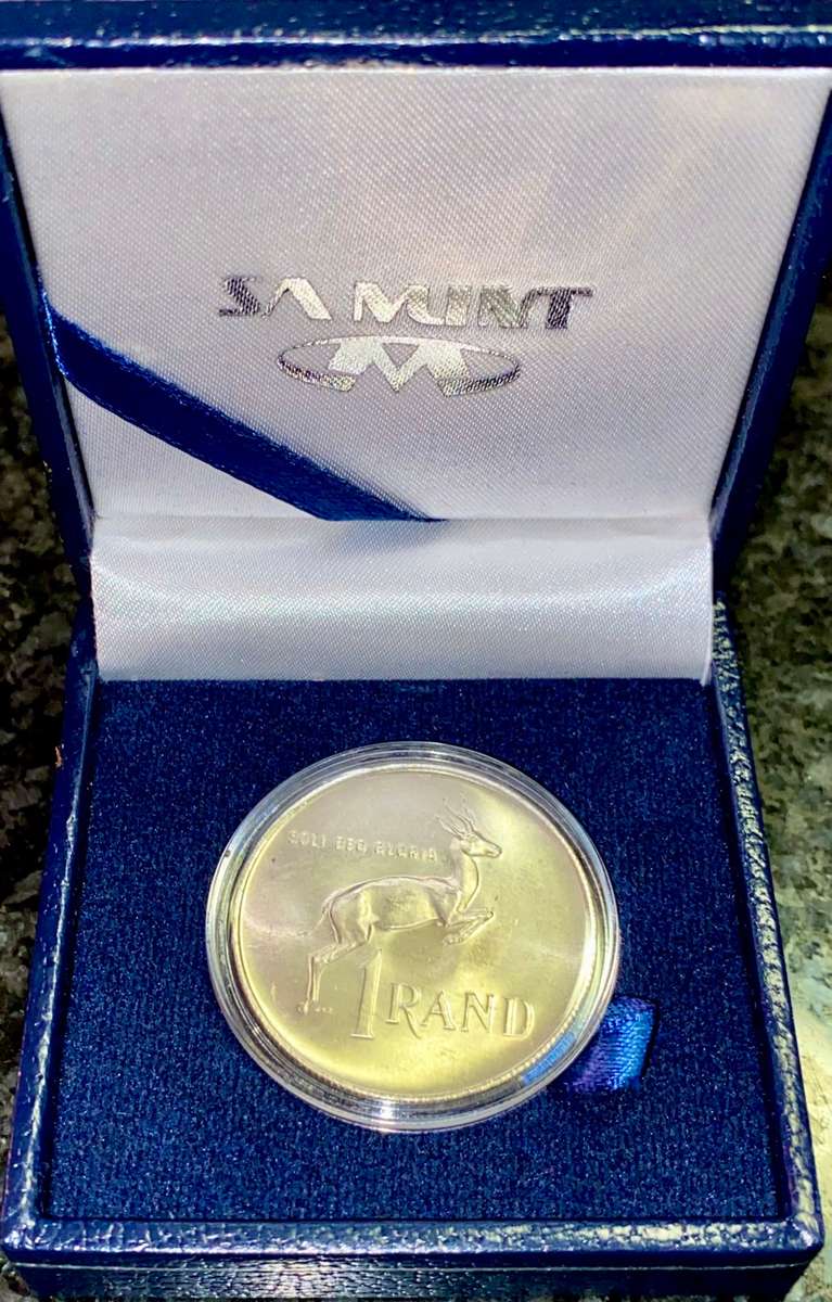 S A MINT UNC 1975 SILVER R1 - IN BLUE S A MINT BOX IN CAPSULE
