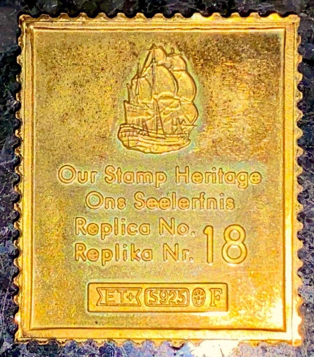 OUR STAMP HERITAGE - CAPE OF GOOD HOPE 1 PENNY - GOLD PLATED STERLING SILVER 925 STAMP REPLICA