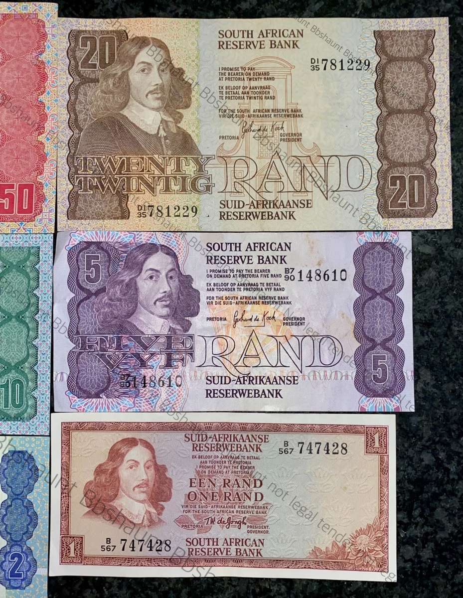 COMPLETE SET OF GPC DE KOCK & DECIMALS R50 TO R2 - 1980s (R1 TW DE JONGH 1975)- (1 BID TAKES ALL)