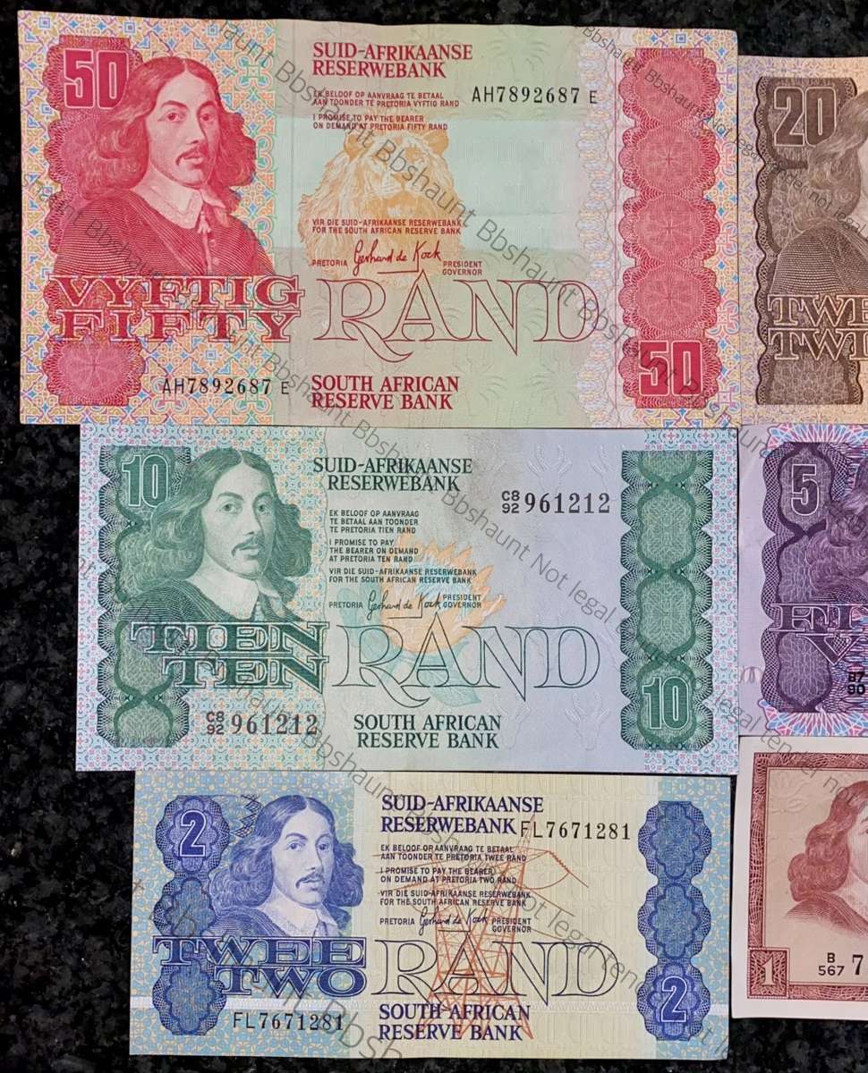 COMPLETE SET OF GPC DE KOCK & DECIMALS R50 TO R2 - 1980s (R1 TW DE JONGH 1975)- (1 BID TAKES ALL)