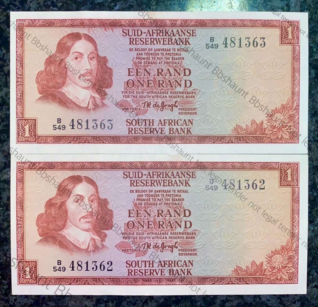 TW DE JONGH R1 IN SEQUENCE B549 /481363-362 UNC 3RD ISSUE 1975(1 BID TAKES ALL)